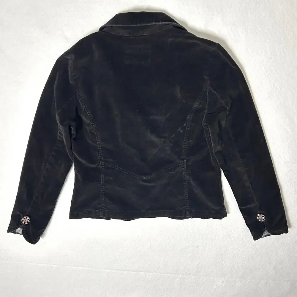 Vintage Y2K Velvet Blazer Women's Cropped WhimsiGoth Office Black Jacket Size M - Picture 5 of 9
